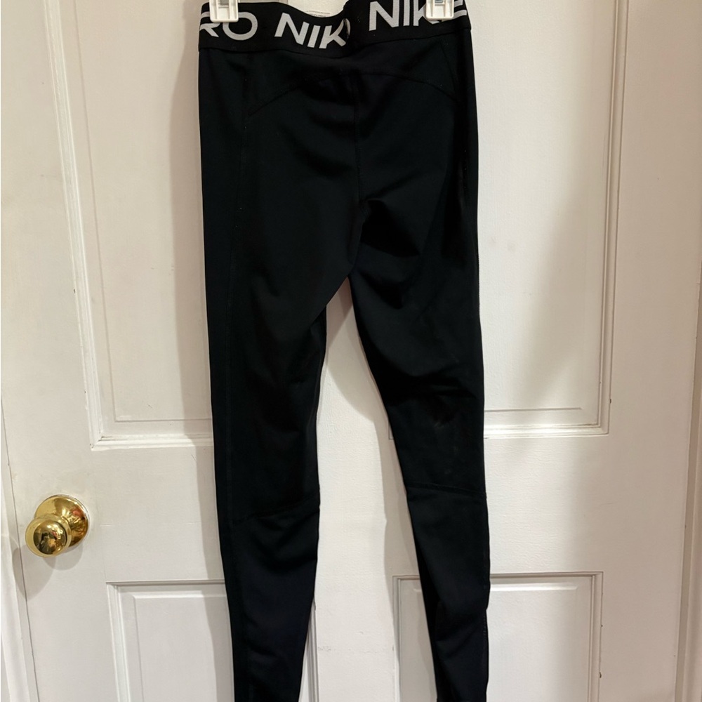 Nike Women's Black Leggings with White Logo Waistband